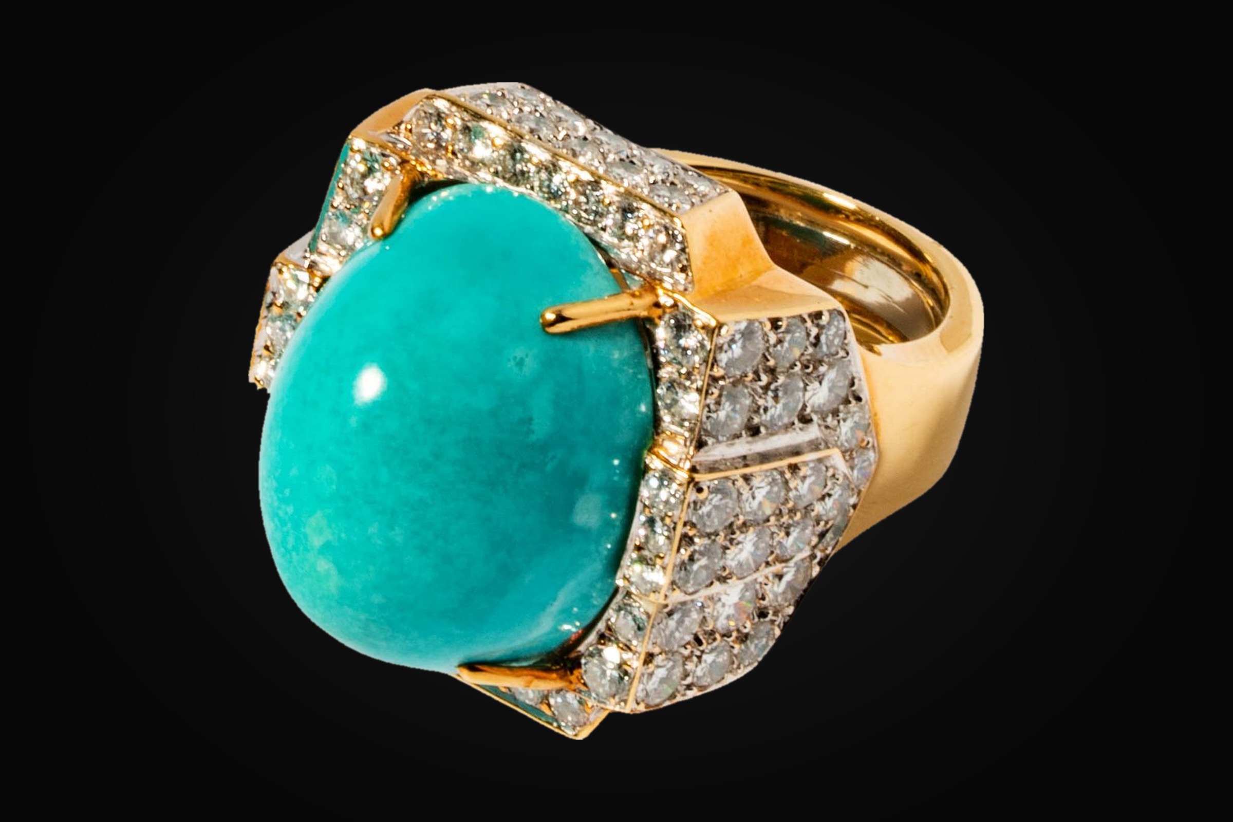 David Webb — an eighteen karat yellow gold, platinum, diamond and turquoise ring, lot 55